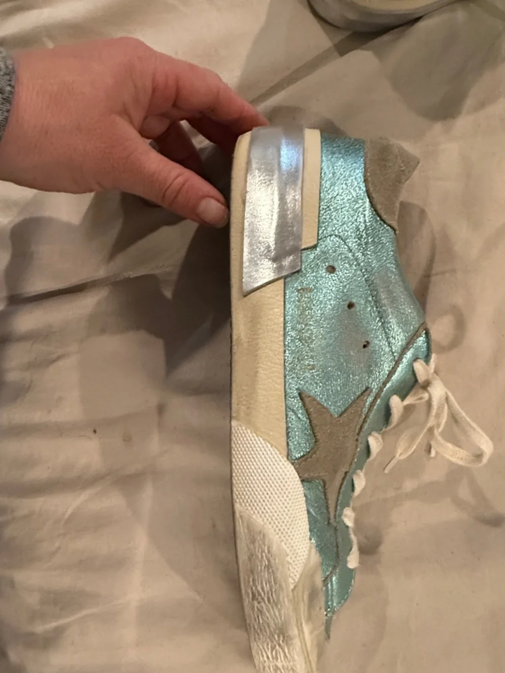 Golden Goose Metallic Teal Star Lace-Up Sneakers - Picture 10 of 12